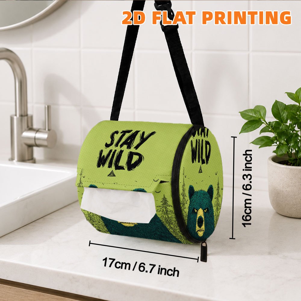 TEMU 1pc Portable Toilet Paper Holder With Zipper Closure - Foldable Round Tissue Case Suitable For Travel, Camping, Rv, Kitchen & Bathroom -