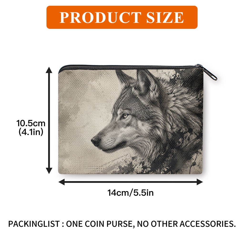 TEMU Porte-monnaie à imprimé loup pour pièces, billets, cartes de crédit, clés - Portefeuille compact à fermeture éclair avec loup, mini portefeuille