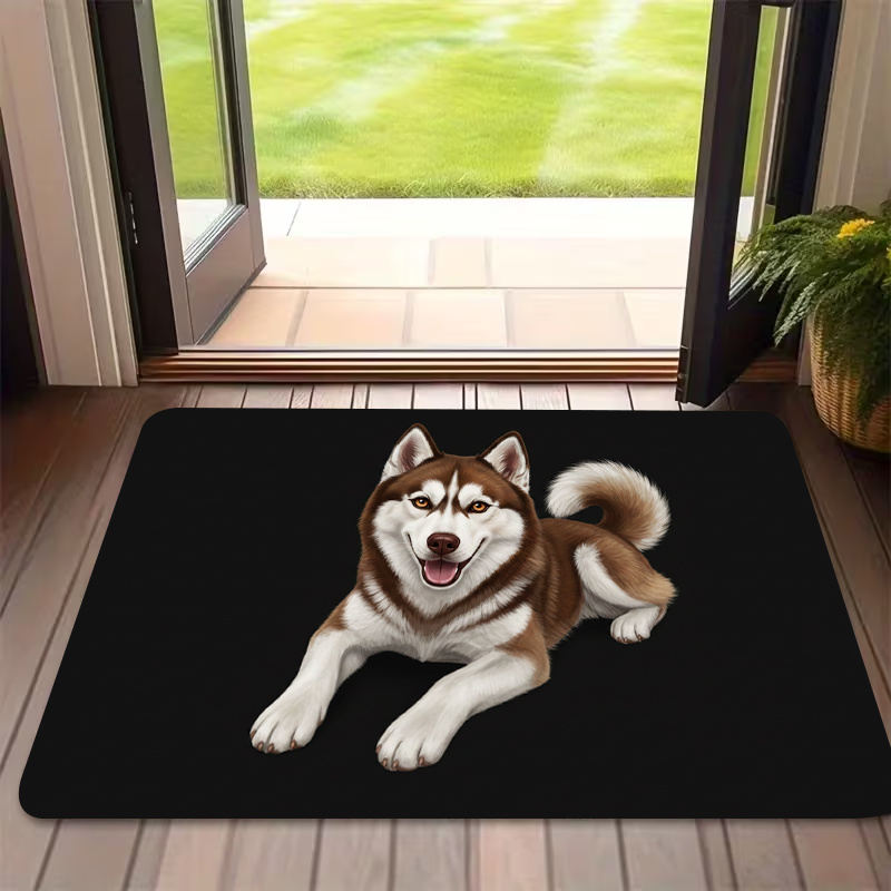 TEMU 1pc, 2d Flat Printing, Husky Pattern Indoor Mat, Non-slip Carpet For Living Room And Bedroom Entrance, Colorful And Machine Washable, Suitable