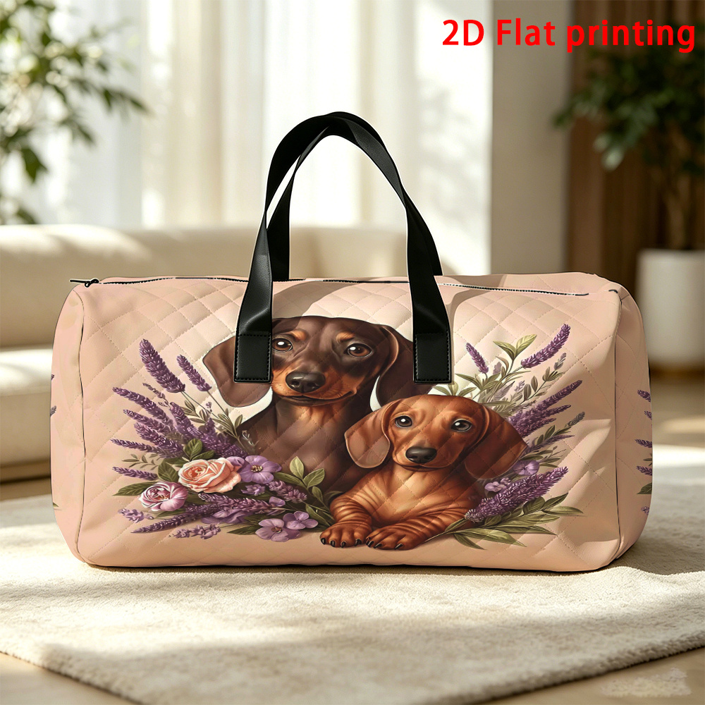 TEMU 1pc -capacity Lightweight Dachshund-themed Travel Suitable For, College & Daily Use - Handbag With Dachshund Print, Carrier For Books, Laptop,