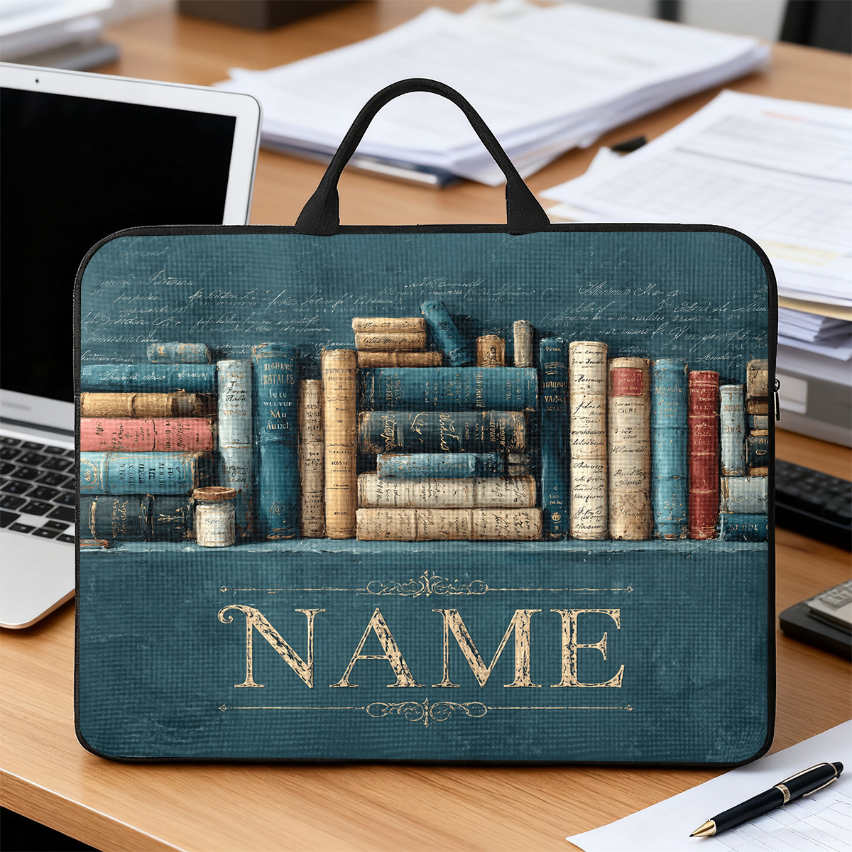 Personalized Vintage Books Themed Laptop Case