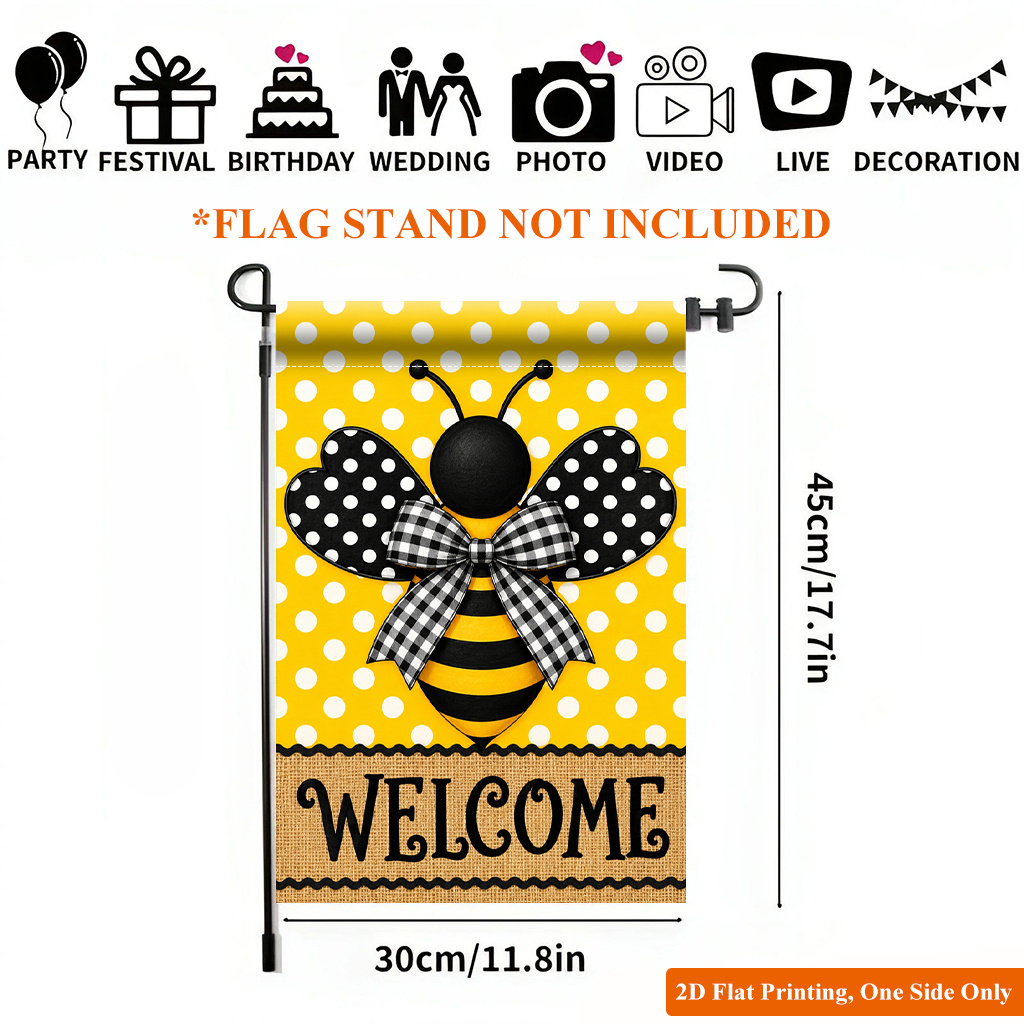 TEMU 2d Flat - 2d Flat Printing Garden Flag 1pc, Welcome Sign With Bee Durable Single-sided Print Yard Flag, Garden And Home Holiday Decoration,