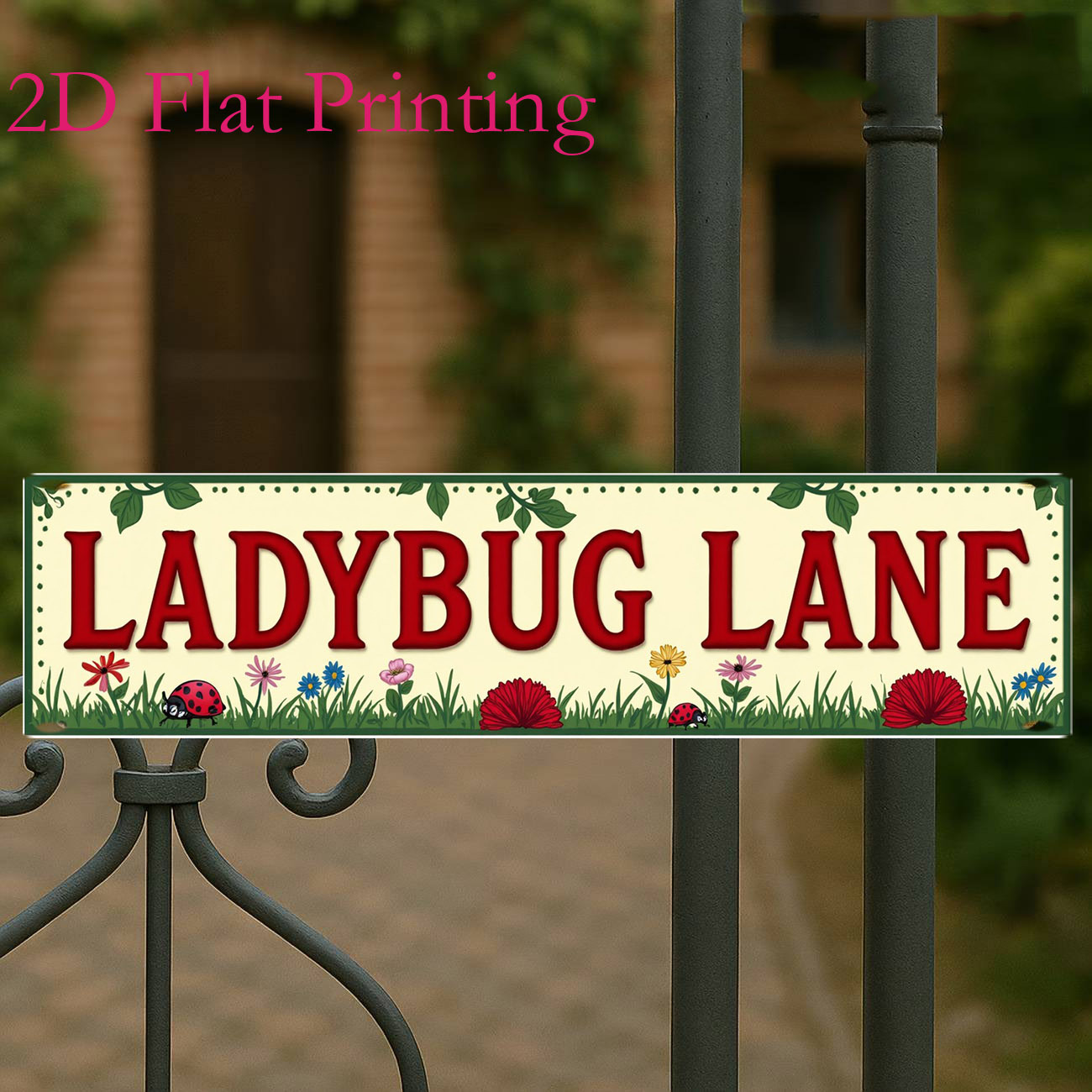 TEMU 2d Flat, 2d Flat - 4x16 Inch Vintage Metal Aluminium Sign, Ladybug Garden Sign Cute Ladybug Flower Wall Art Ideal For Patio Balcony Outdoor Yard