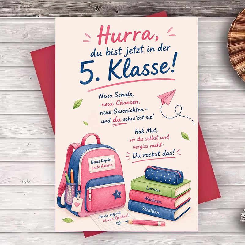 Image of 1 Envelope And 1 Greeting Card Greeting Card For Year Success Encouragement Note For Students Starting Fifth Grade Academic Celebration Stationery Flat Card Design