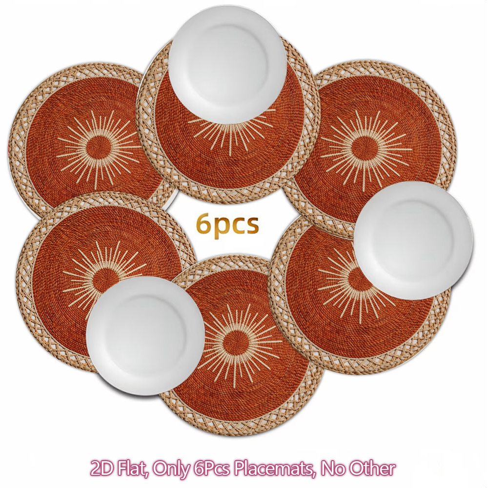 TEMU [Plat 2D] 6pcs Set de Table Rond, avec Motif de Soleil, Antidérapant, Lavable à et Réutilisable, Parfait pour la Décoration Intérieure et les