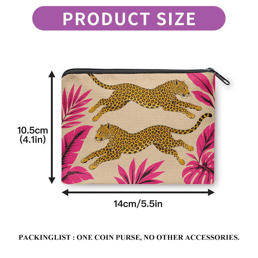 TEMU Portamonete 1 pz, Portamonete Stampato su Entrambi i Lati con e Foglie Tropicali, Borsa Portaoggetti per Auricolari, Rossetto e Piccoli Oggetti,
