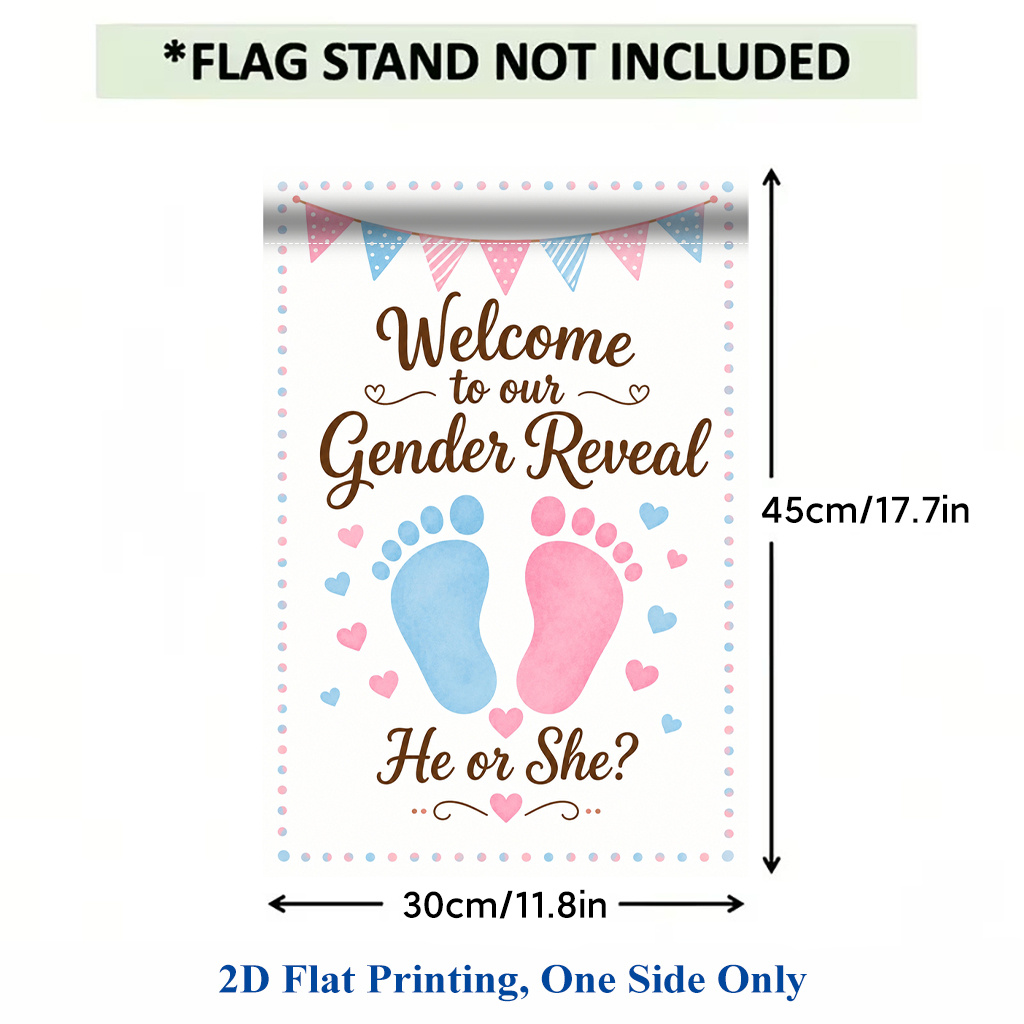 TEMU 2d Flat, 2d Flat Printing Garden Flag 1pc, Welcome Gender Reveal Party Polyester Garden Flag, Single-side Printing, Outdoor Holiday Decor For