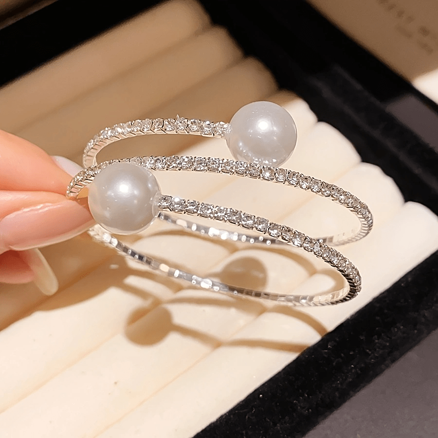 TEMU 1pc Bracelet Facile Trois Rangs Perçage d'Eau Perle Enveloppé pour Femmes, Bijou Extensible Polyvalent de Luxe Léger