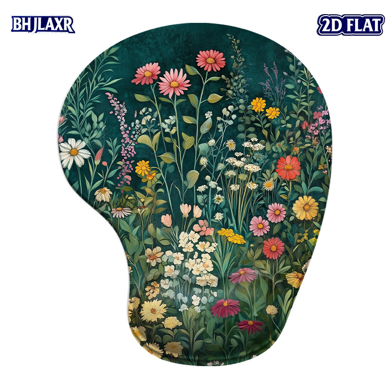 TEMU 1pc 2d Flat Ergonomic Mouse Pad With Wrist Rest, Small Silicone Mat, Colorful Garden Flowers Art, Anti-slip Pu Base, Stylish For