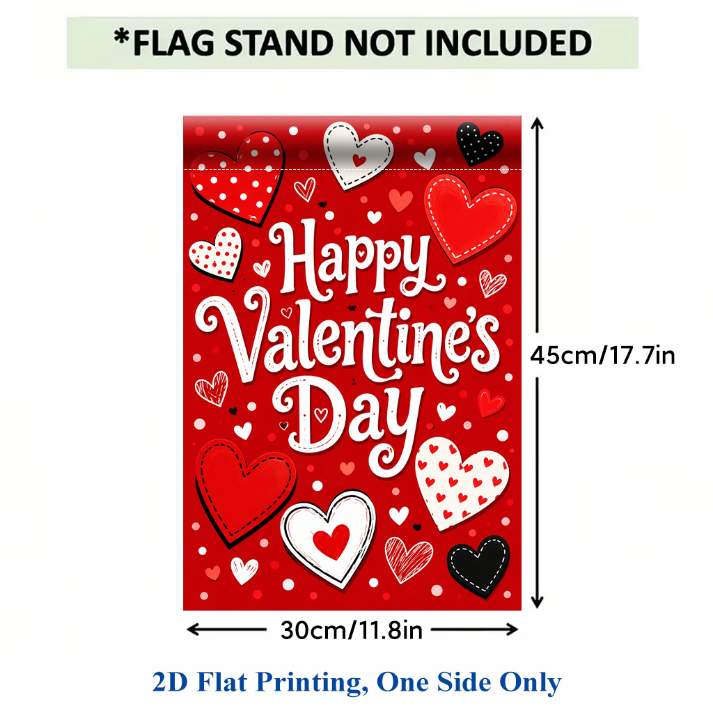 TEMU 2d Flat, 2d Flat Printing Garden Flag 1pc, Happy Valentines Day Polyester Garden Flag, Single-side Printing, Outdoor Holiday Decor For Home &