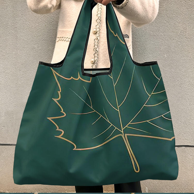 TEMU Foldable Reusable Shopping Bag 1pc, On Green Background Pattern, Large Portable Tote For Grocery