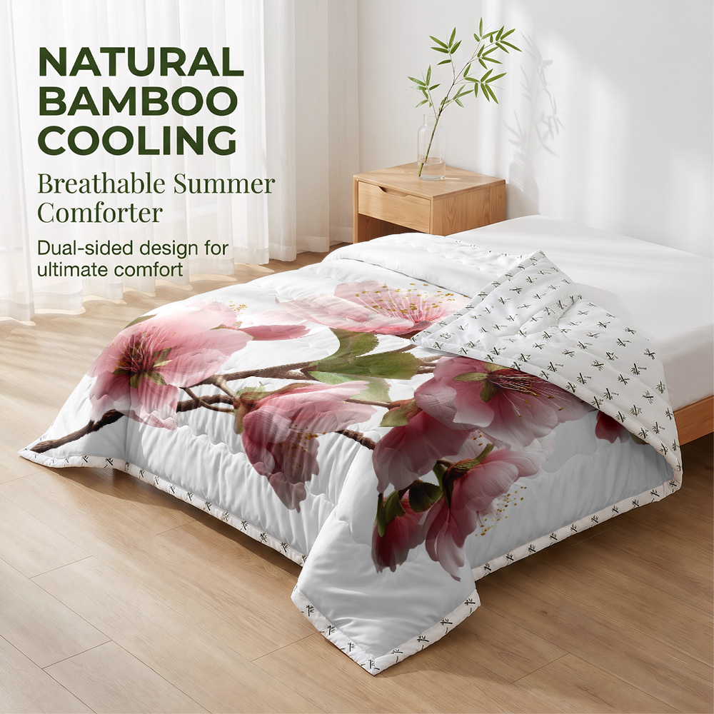 TEMU 1pc Bamboo Reversible Cooling & Warm Summer Comforter-, Cooling Comforter For Bedroom, Lightweight & Breathable, Switchable Temperature Control,