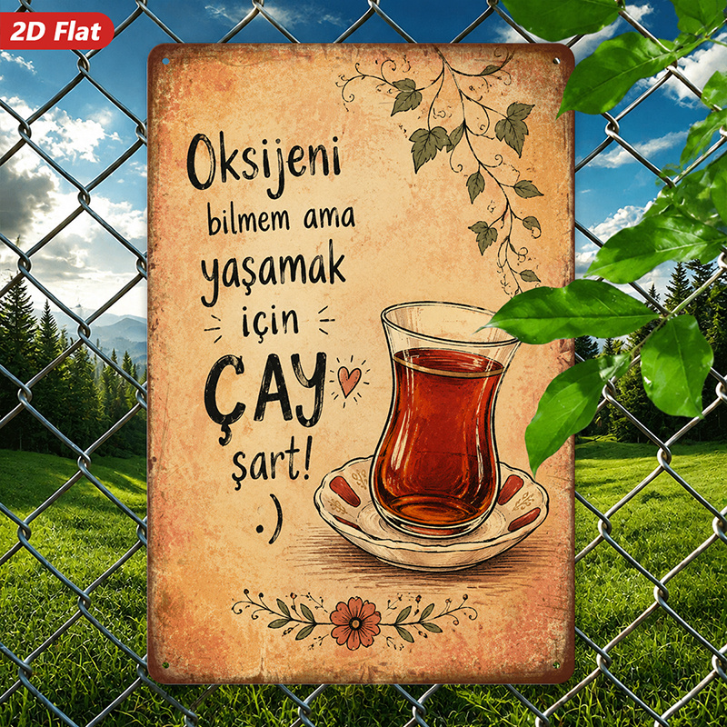 TEMU 2d Flat, 1pc Tea Lover Quote Metal Sign Wall Art, Home Decor, Tea Is Essential , Turkish Tea Glass, Vintage Parchment Background, Perfect For