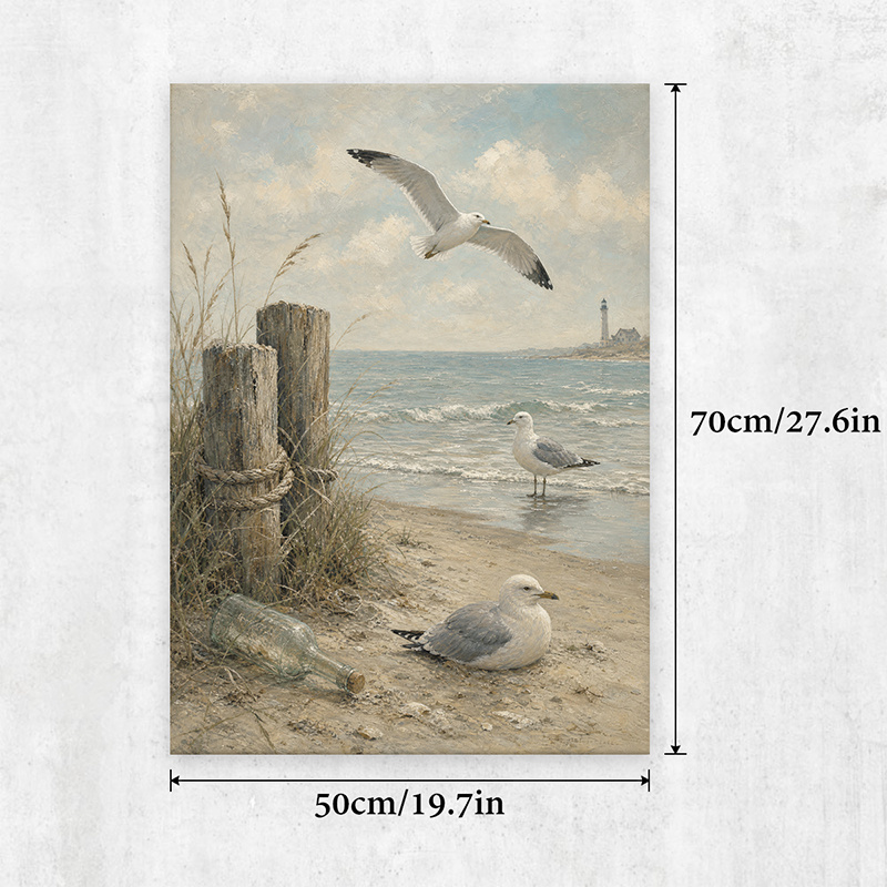 TEMU 2d Flat, 2d Flat 2d/flat, 1pc Wooden Framed Canvas Poster, On Beach Decorative Painting, , Nature Element, Art, For Living Room, Bedroom, Home