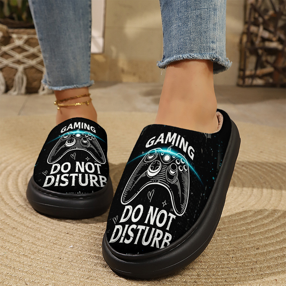 TEMU Warm Slippers, Unisex Indoor Slippers, Winter Plus-size Slippers, Soft And Warm With Heat , Enhances , Vintage Style, Dark Urban Theme, White