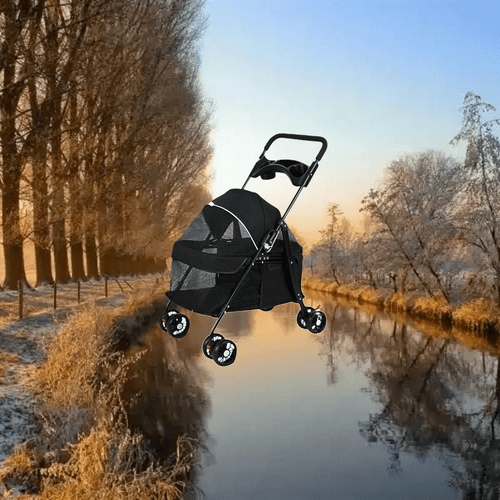 -255 Pet Travel Stroller, Outdoor Walking Stroller for Dogs, Foldable for and Effortless Portability, Full-Enclosure Breathable Mesh, Convenient Cup Holder, Suitable for Small Animals