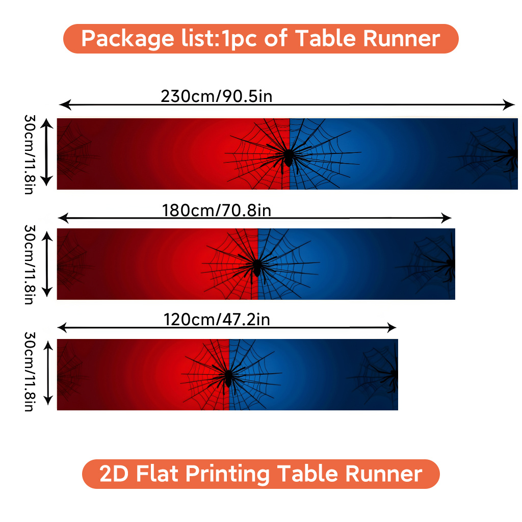 TEMU Chemin de table plat 2D à imprimé 1pc, Toile d'araignée rouge bleu moderne, Polyester, pour les repas de fêtes et la décoration