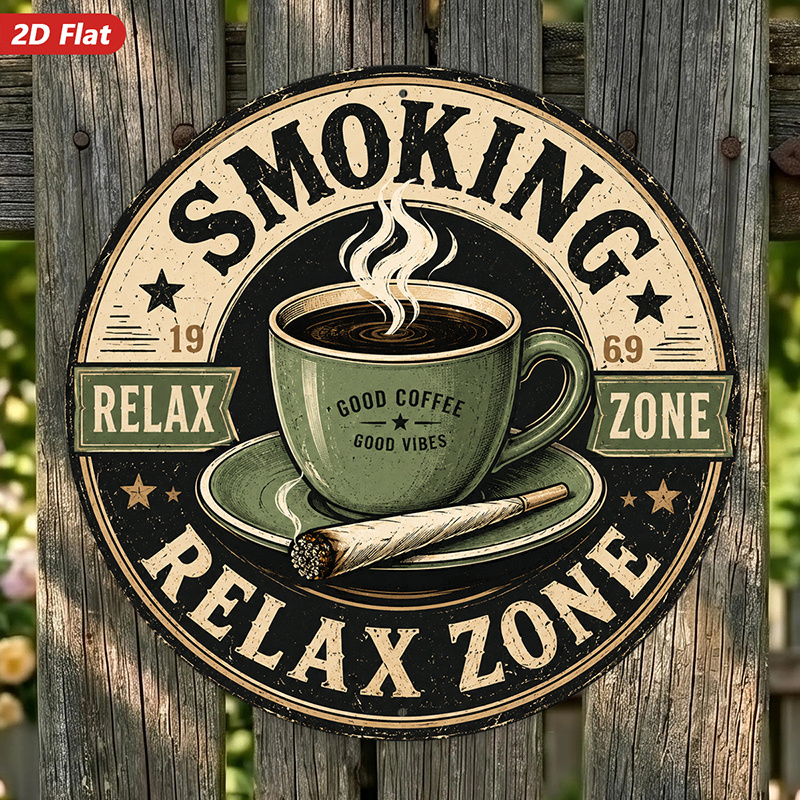 TEMU 2d Flat, 1pc Smoking Round Metal Sign Wall Art, Vibes, Home Decor, Retro Distressed Style, Vintage Green Tones, Mood, Ideal For Patio Garage