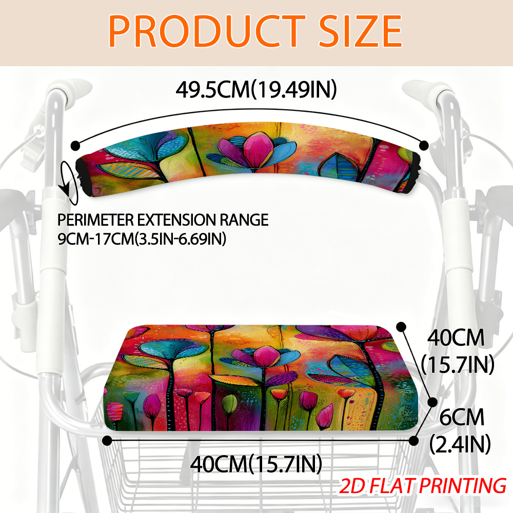 TEMU Standard Rolling Walker Seat & Backrest Cover Kit With Colorful Abstract Artwork - Soft Washable Fabric Cushion Protector Mobility Style Upgrade