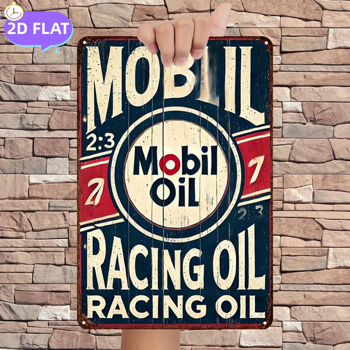 TEMU Plat 2D, Plan Bidimensionnel, 1 pièce, Logo Vintage Mobil Racing Oil, Plaque en Bois, Peinture Décorative pour Décoration de