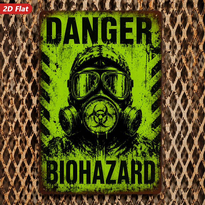 TEMU 2d Flat, 1pc Mask Metal Sign Wall Art, Home Decor, Text, Neon Green Mask, Symbol, Grungy Distressed Style, Ideal For Entryway , Safe Rounded