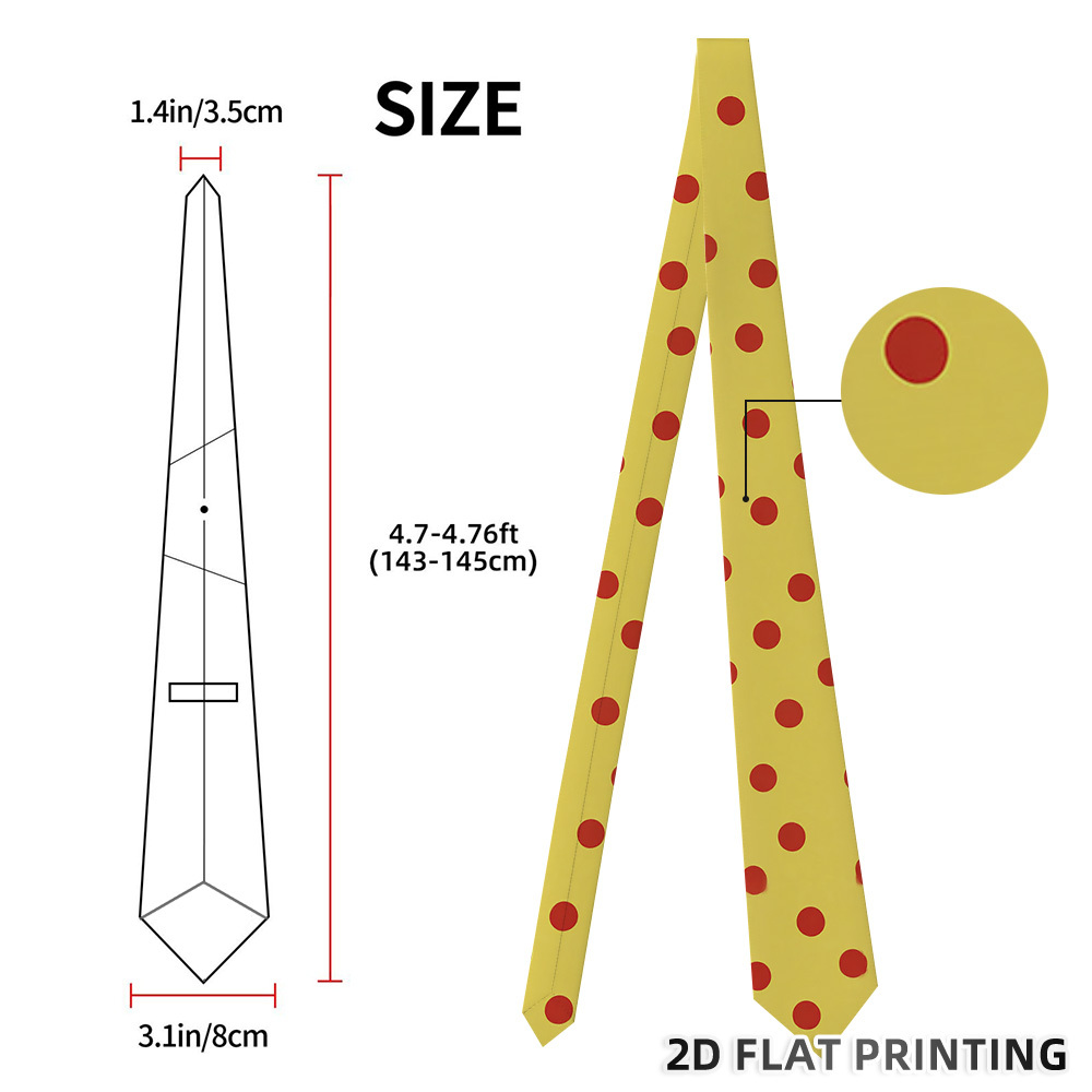 TEMU 2d Flat, 1pc Yellow Background Red Dots Tie, Pairs With Suits Or Vests For Office Meetings, Job Interviews, And Casual Fridays, Effortlessly