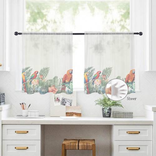2pcs 2pcs retro semi sheer curtains suitable for bathroom tropical parrot palm window panels with hem print rod for room bedroom fabric no rewiring