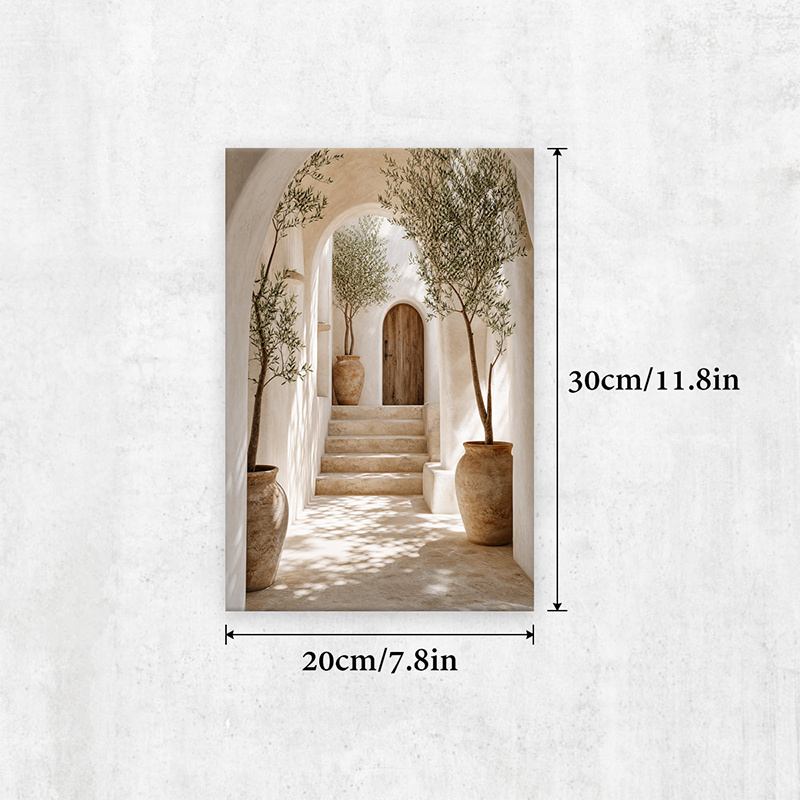 TEMU 2d Flat, 2d Flat 2d/flat, 1pc Wooden Framed Canvas Poster, Mediterranean Style, Archway Design, Olive Trees Pattern, Rustic Vase Decor, Home