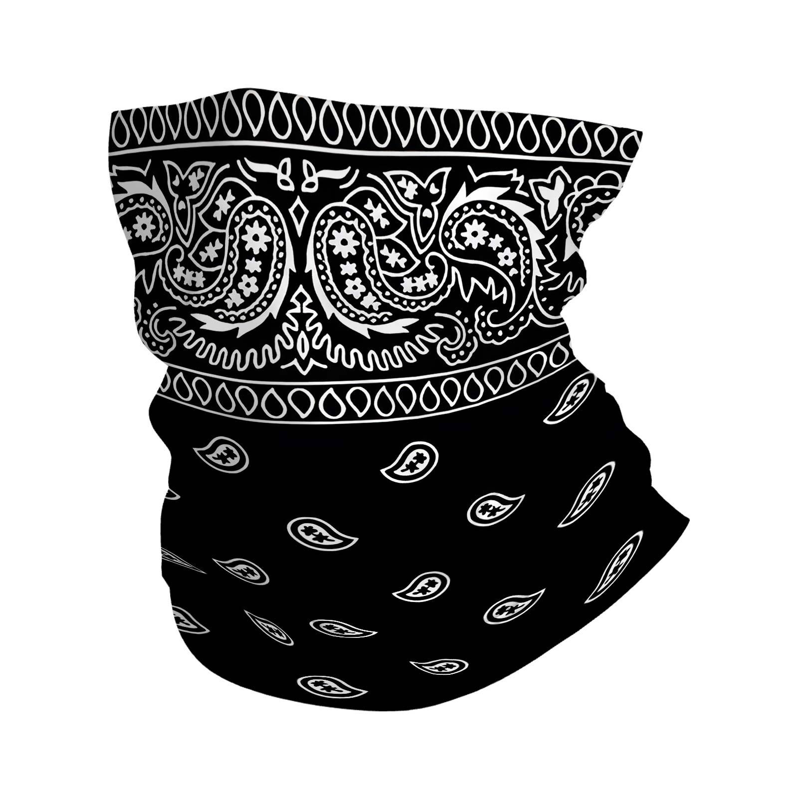 TEMU Black And White, Paisley Pattern, Bandana Design Multi-functional Printed Scarf For Men Women Unisex Mask Neck Scarf Holiday Events Gifts For