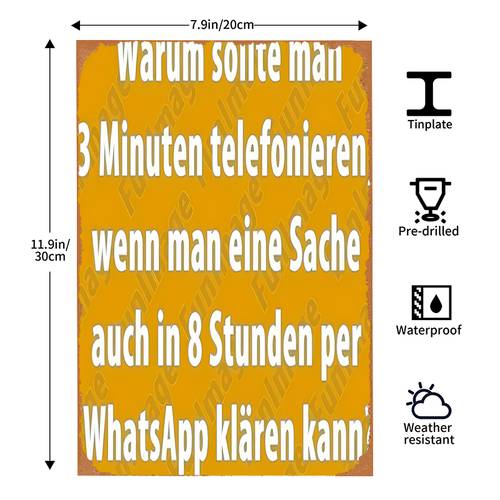 2d flat 1pc upscale retro metal wall sign 20x30cm german text why one a phone call when a in via whatsapp decor for home bar cafe garden