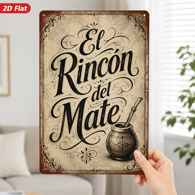 TEMU Letrero metálico 2D, 1 pieza, de pared con tipografía de mate, Del Mate, ideal para entrada de jardín, calabaza de mate grabada, ilustración de