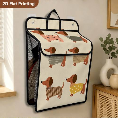 2d flat 1pc dogs in cute sweaters wall mounted dirty clothes basket requires no drilling for mounting breathable material and long service life the dust proof cover adds practicality for use in laundry baskets