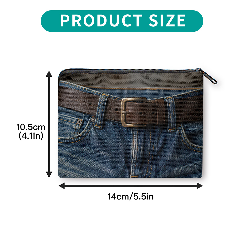 TEMU Portamonete da 1 pezzo a forma di cintura in stile jeans a , portafoglio con chiusura a cerniera e stampa fronte-retro con fibbia per cintura,