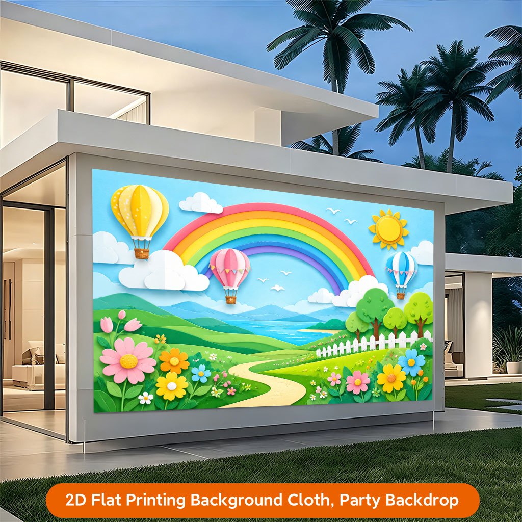 Hot Air Balloons Over Landscape Background Cloth Banner