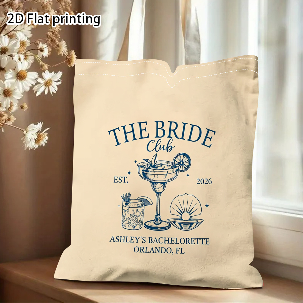TEMU 1pc Custom The Est 2026 Seashell Line Art Tote Bag, Vintage Coastal Bachelorette Retro Print Shoulder Bag, Reusable Personalized Carry Tote,