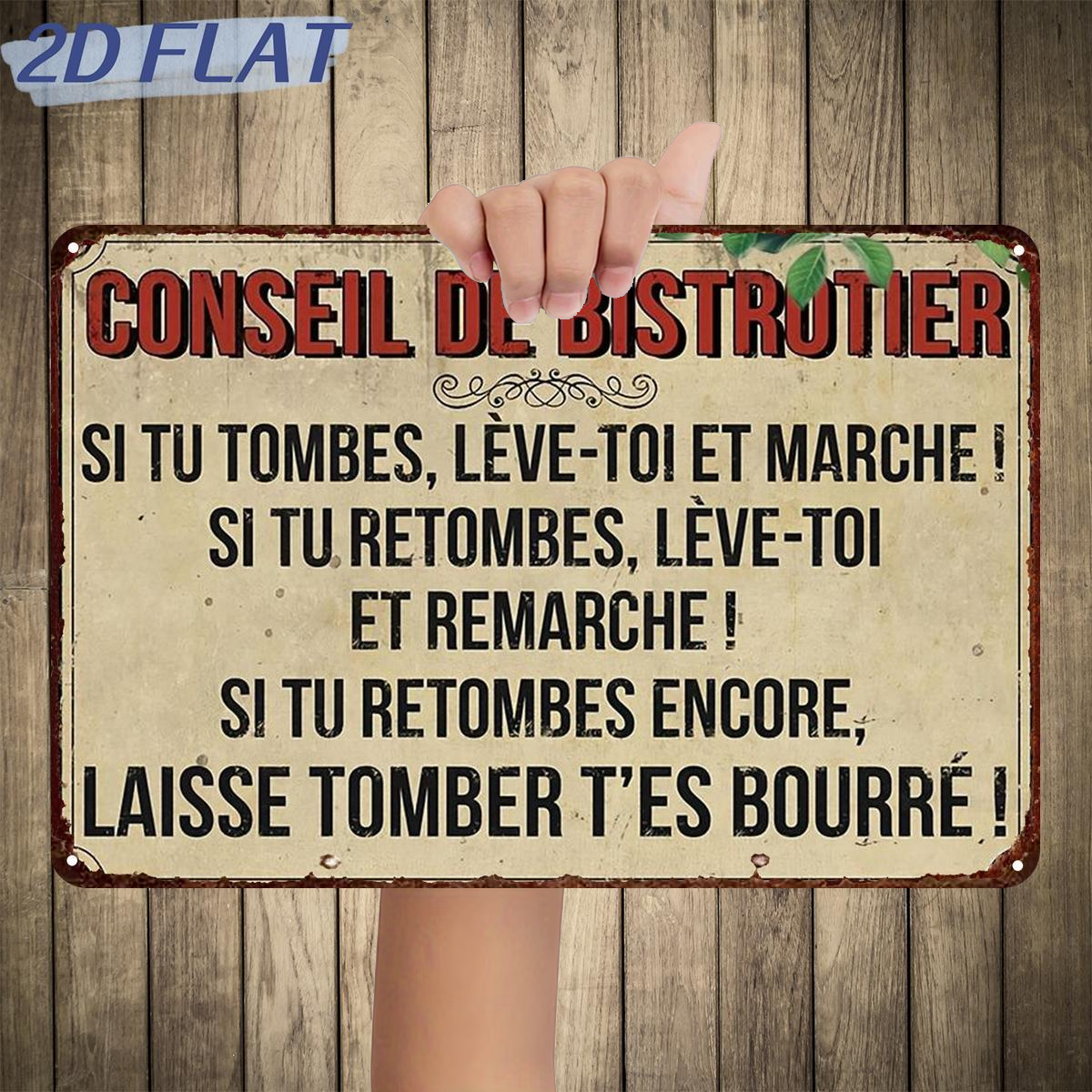 TEMU Panneau plat 2D 1pc, "Continuez à se lever : La sagesse motivante d'un bistrot français", en fer métallique, taille (8"X12"/20Cm X 30Cm),