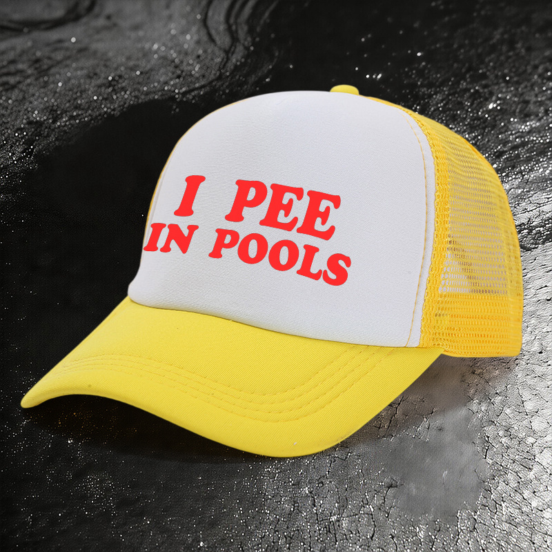 TEMU 1pc I Pee In Pools Sponge Patch Hat, Funny Novelty Graphic Baseball , Casual Streetwear For Beach Vacation Travel Outdoor Sports, Lightweight