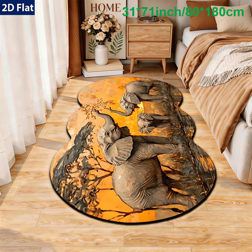 TEMU 1pc Happy Irregular Shaped Carpet, 2d Flat Printing, No 3d Effect, Durable And Comfortable, Machine Washable, Suitable For