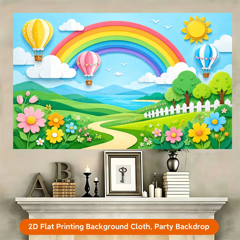 Hot Air Balloons Over Landscape Background Cloth Banner