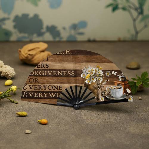 item picture 1pc womens folding fan coffee and daisy warm scene fashionable folding fan summer folding fan holiday gift birthday gift folding folding folding fan