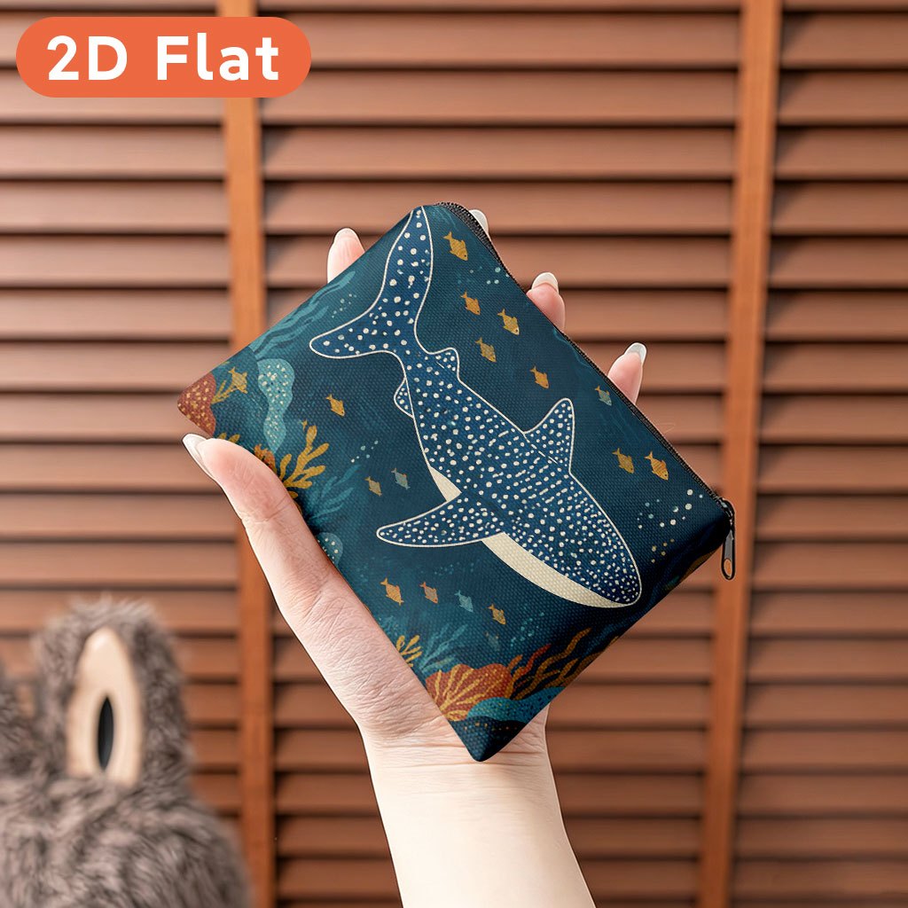 TEMU 2d Flat Coin Purse 1pc, Whale Shark Underwater Scene, Multifunctional Coin Purse, Combining , Cards, And Keys Into 1 Compact And Stylish Small