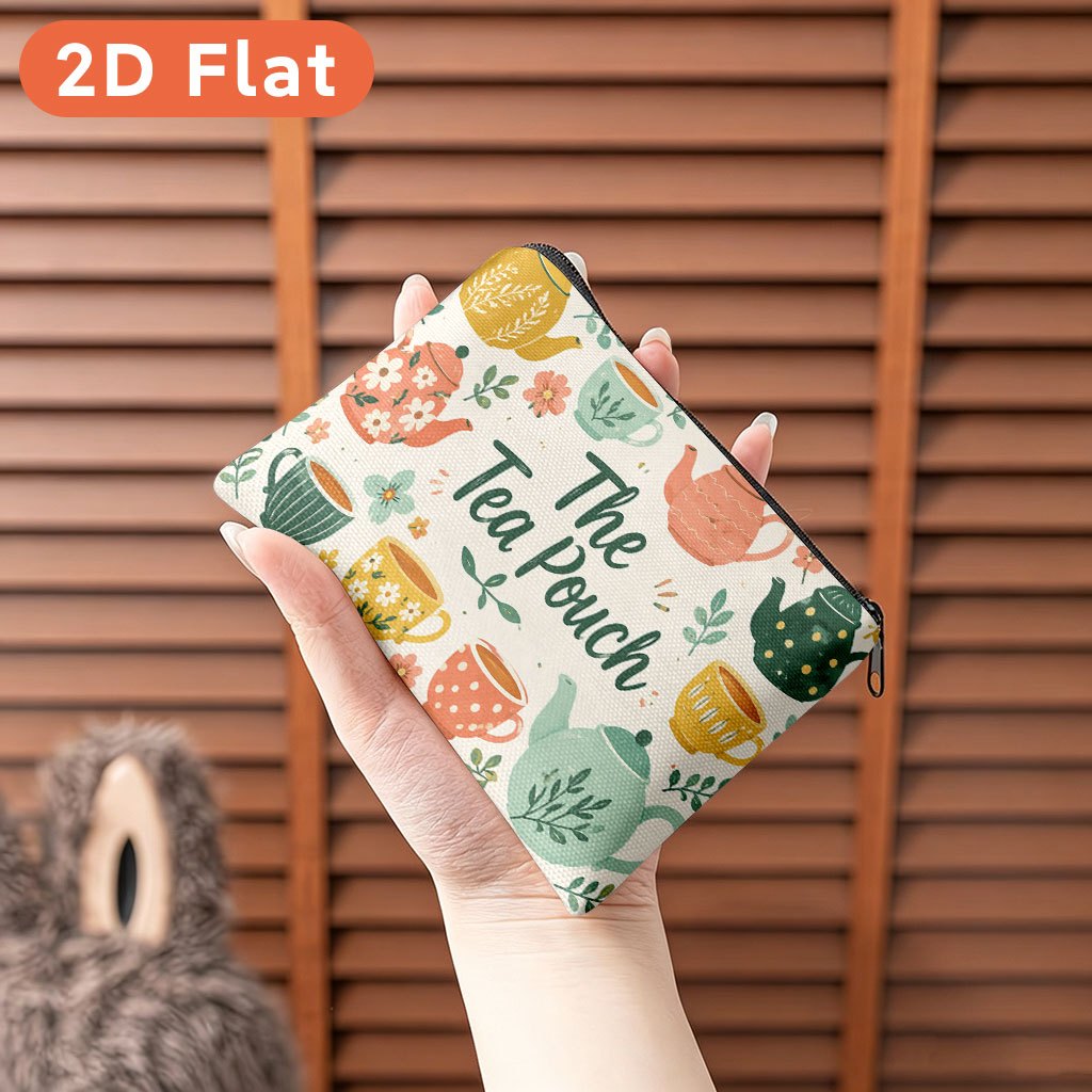 TEMU 2d Flat Coin Purse 1pc, Tea And Teapots Illustration, Multifunctional Coin Purse, Combining , Cards, And Keys Into 1 Compact And Stylish Small