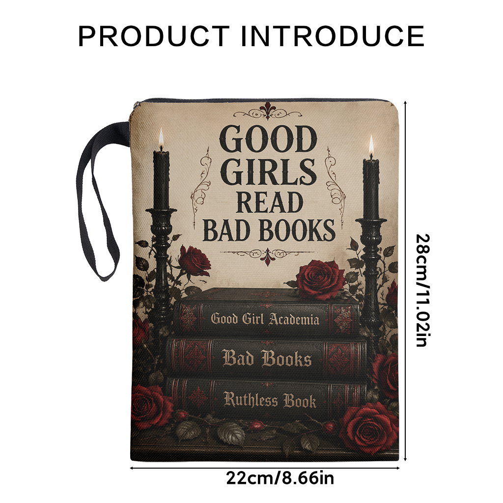 TEMU 1 pièce Housse de pour , étui en tissu réutilisable et lavable à fermeture éclair avec impression « Les filles de livres », couverture souple