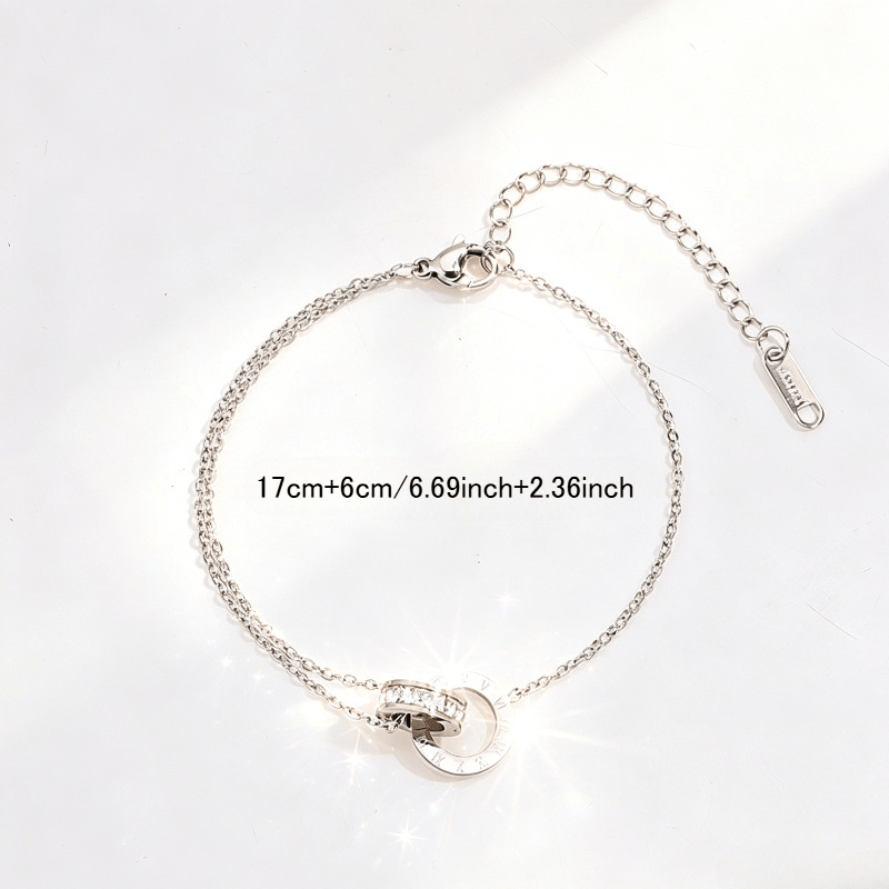 2pcs Unisex Stackable Bracelet Set, 304 Stainless Steel & Zirconia