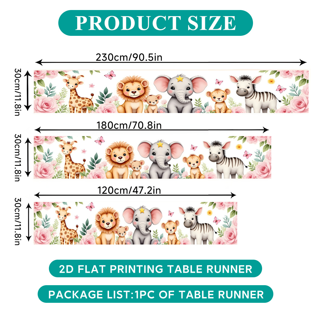 TEMU 2d Flat Printing Table Runner 1pc, Animals And Flowers Surround Image Polyester Table Runner, Party Tablecloth, Table Flag, Suitable For Holiday