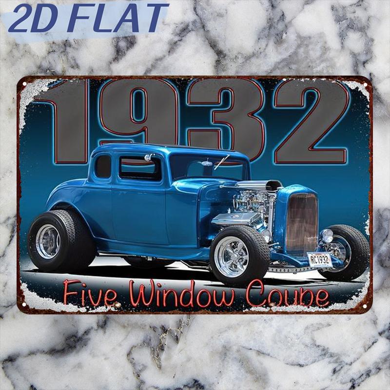 TEMU 2d Flat, 1932 Five-window Convertible Classic Car Wall Decor - Vintage Artificial Panel Suitable For Room, Garage, Bar, Restaurant - Retro
