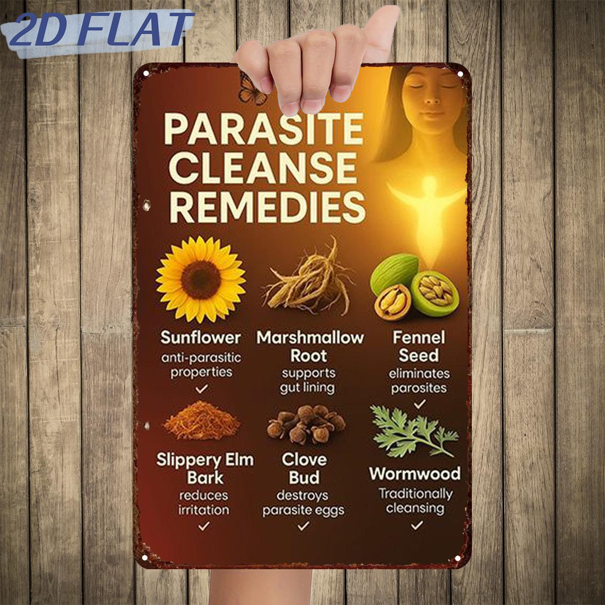 TEMU Impression en bois plate 2D 1pc, Thérapie naturelle d'élimination des parasites : Solution de détoxification à base de plantes, Panneau en bois,