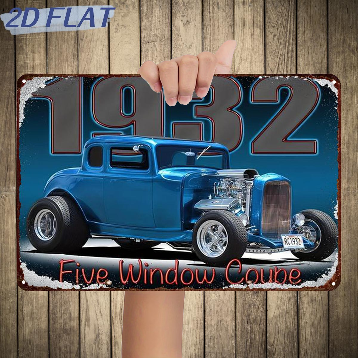 TEMU 2d Flat 1pc, 1932 Five-window Coupe Classic Car, Metal Iron Sign, Size (8