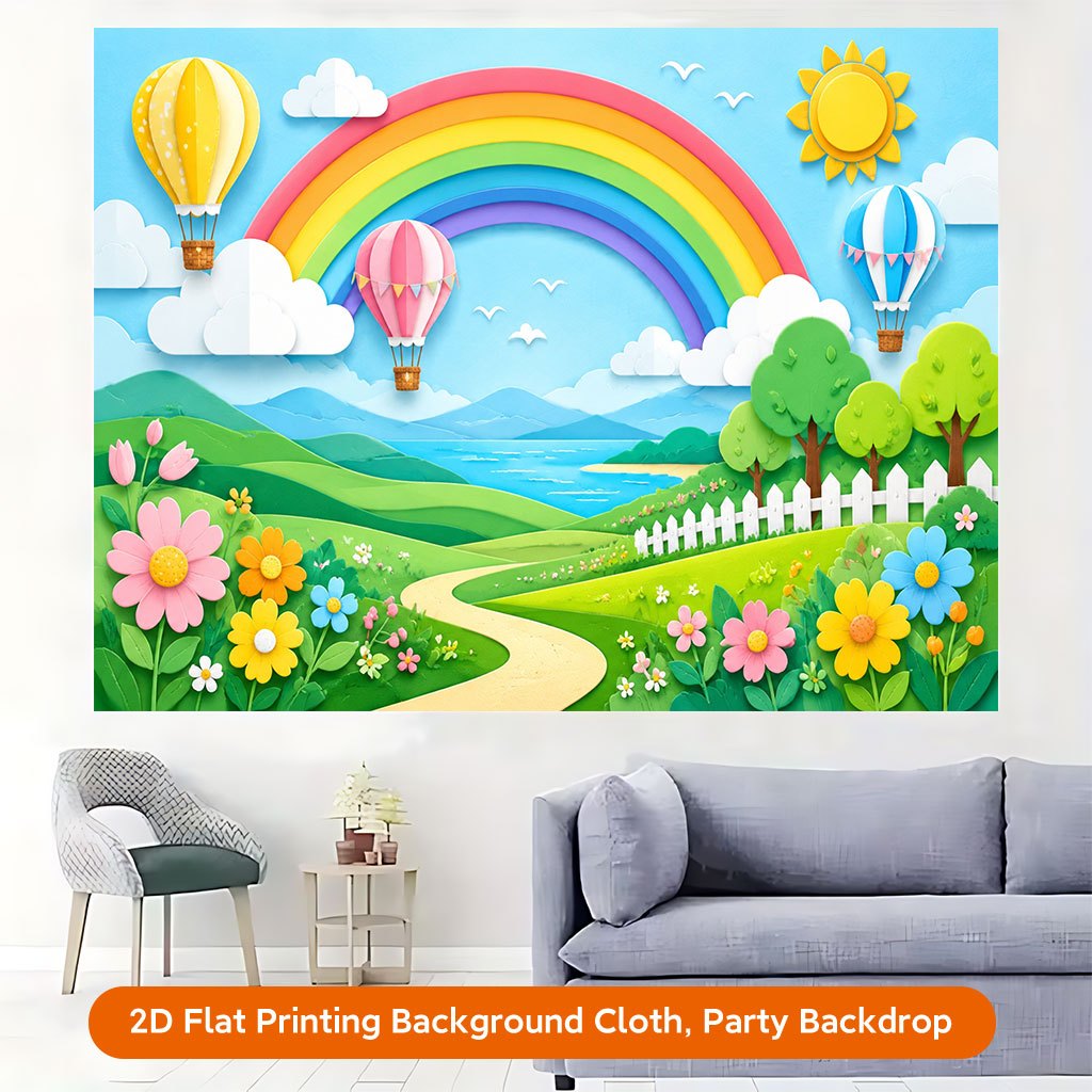 Hot Air Balloons Over Landscape Background Cloth Banner