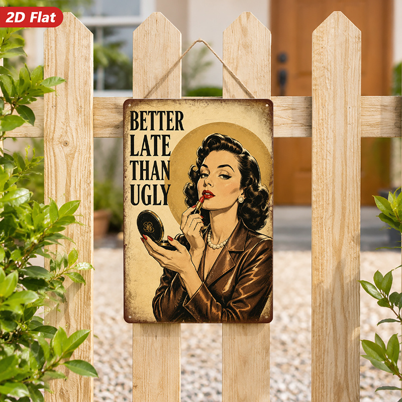 TEMU 2d Flat, 1pc Metal Sign Wall Art, Vintage - Style Beauty Portrait Home Decor, Retro Art Element, Inspirational Quote " Than Ugly", For Living